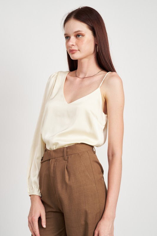 One Shoulder Blouse | Champagne & Brown