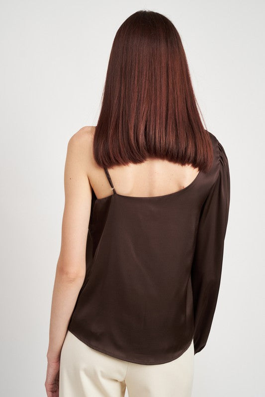 One Shoulder Blouse | Champagne & Brown