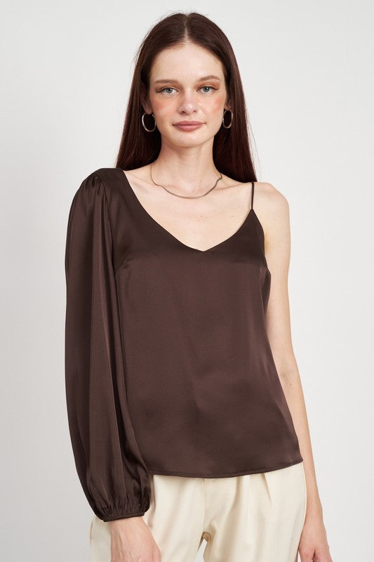 One Shoulder Blouse | Champagne & Brown