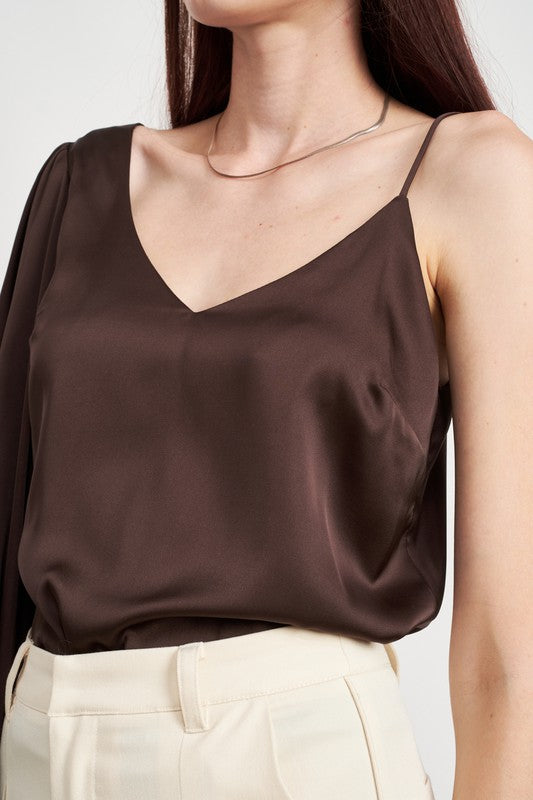 One Shoulder Blouse | Champagne & Brown