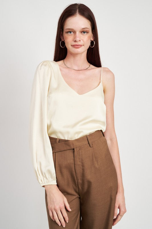 One Shoulder Blouse | Champagne & Brown