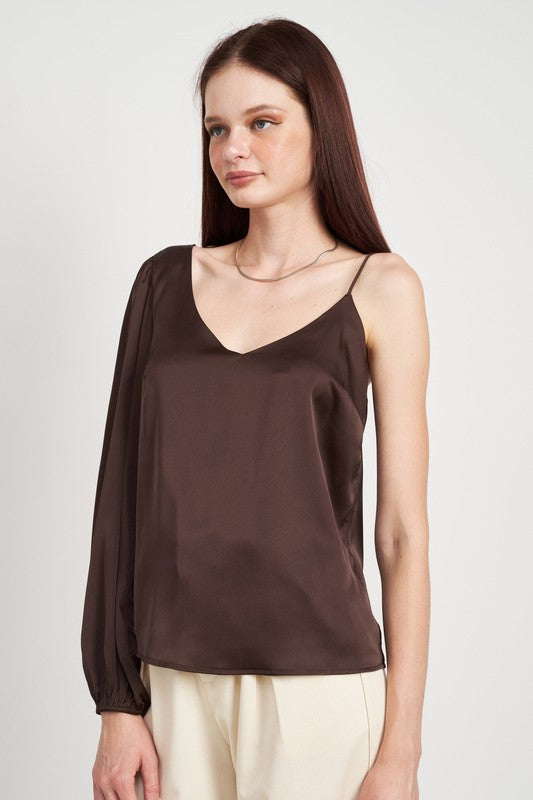 One Shoulder Blouse | Champagne & Brown