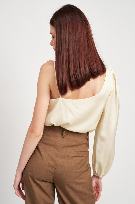 One Shoulder Blouse | Champagne & Brown