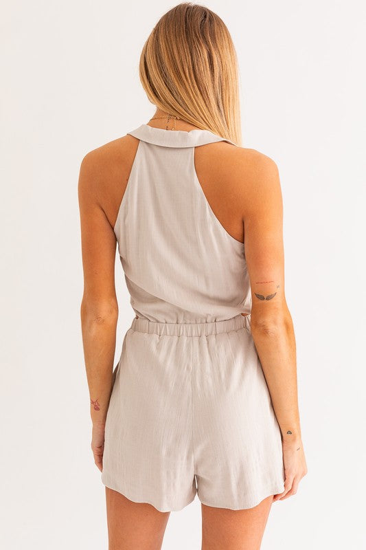 Collared Sleeveless Romper | Taupe