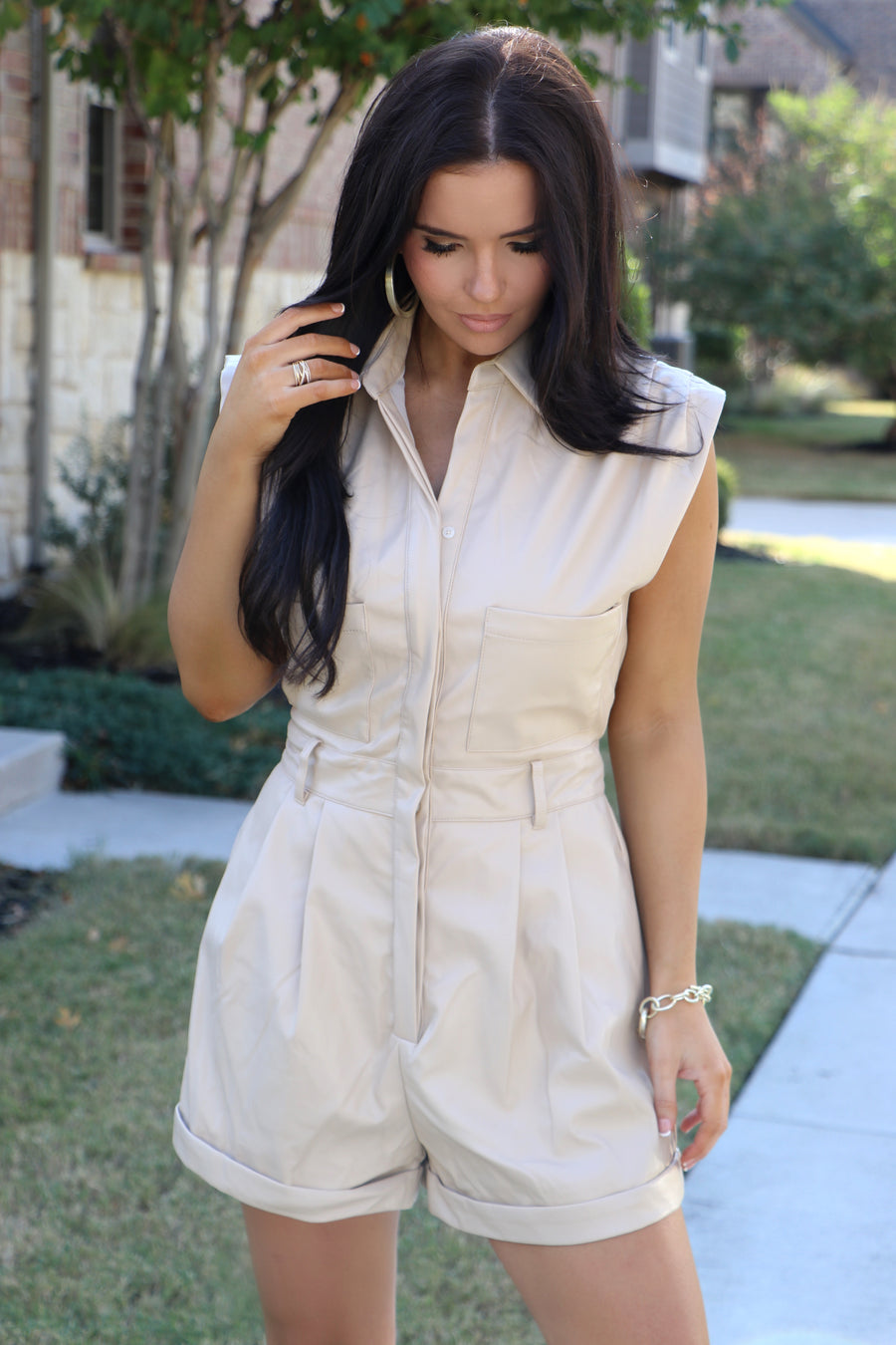 White sales leather romper