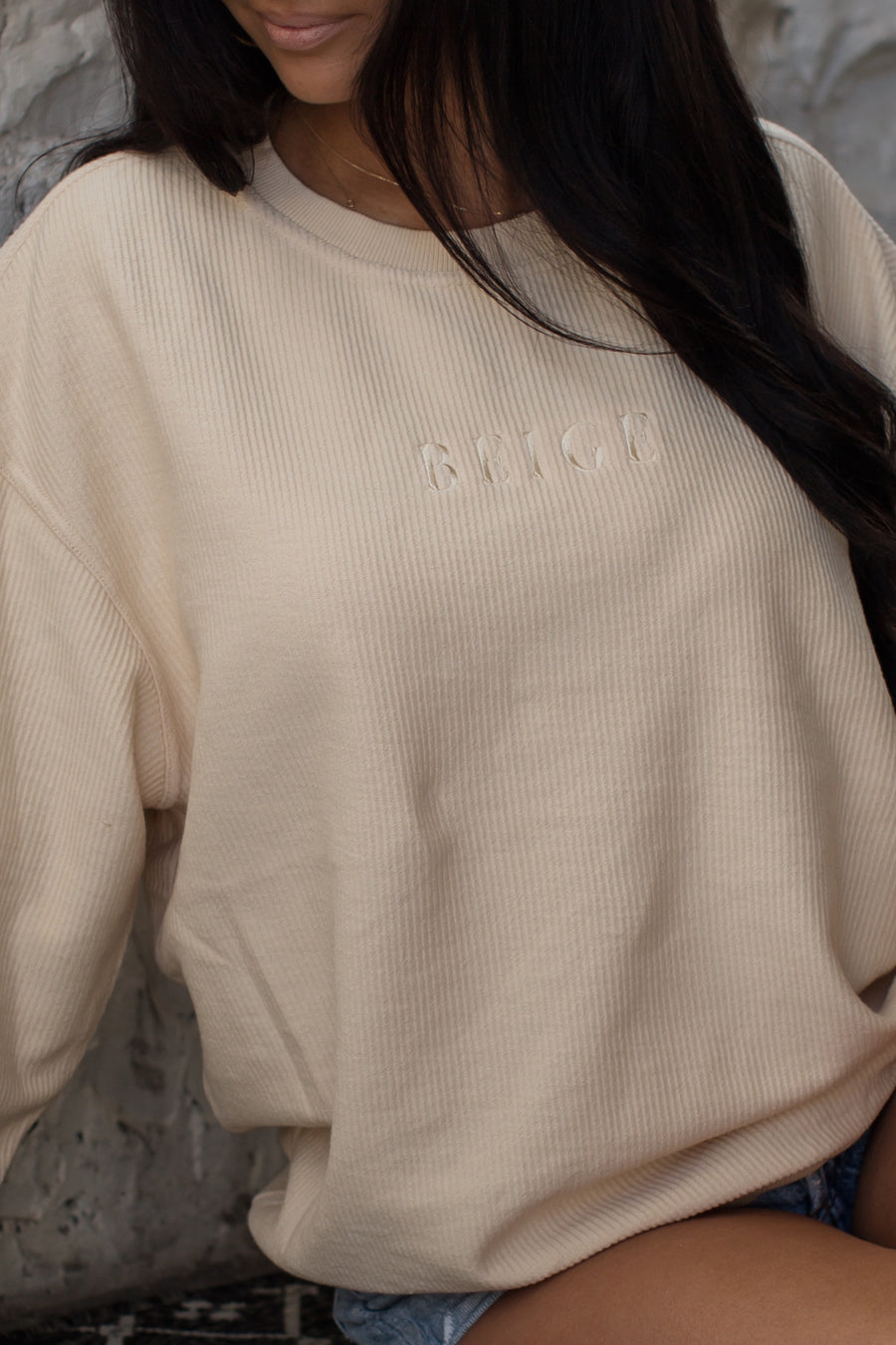 BEIGE CORDED CREW