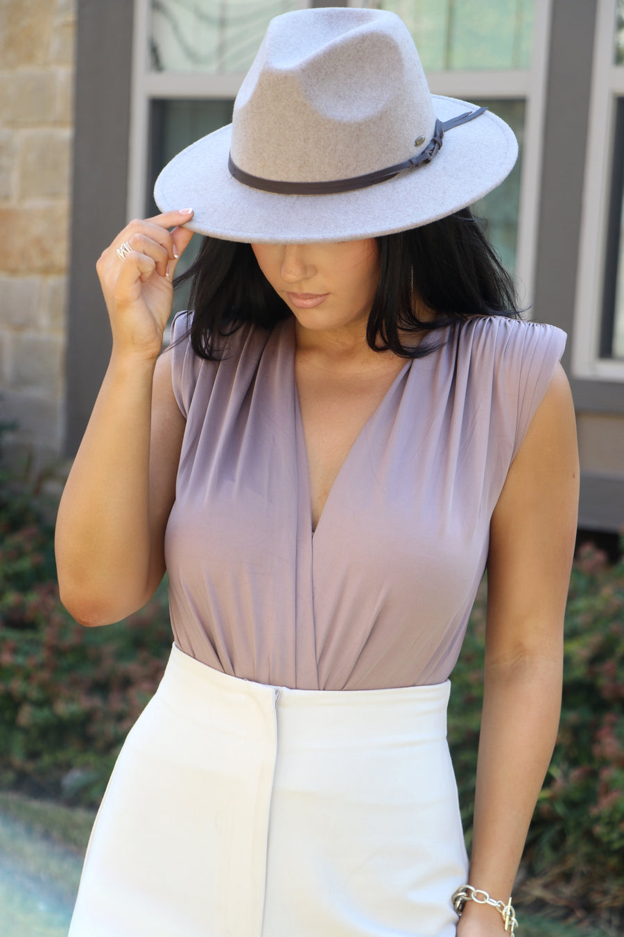 Hitch Knot Trim Vegan Fabric Panama Hat | Heather Dark Taupe